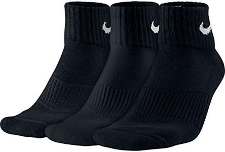 NIKE Unisex Performance Cushion Quarter Training Socks (3 Pairs), Black/White, Small