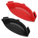 Snap Strainer,2 PACK-Silicone Clip on Colander, Hands-Free Heat Resistant Silicone Drainer Filter for Kitchen All Pots Bowls,for Pasta Vegetable Noodles(Black and Red)