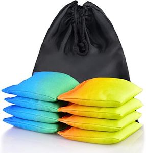 Iheqard Weather Resistant Cornhole Bags, Gradient Corn Hole Bags Set of 8, Cornhole Bean Bags, Modified Size Cornhole Bags for Tossing Game, Includes Tote Bag (Bluegreen & OrangeYellow)