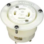 Leviton 2716 30-Amp, 125/250 Volt, Flanged Outlet Locking Receptacle, Industrial Grade, Grounding, White