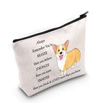 LEVLO Corgi Dog Cosmetic Make up Bag Corgi Lover Gift Corgi You Are Braver Stronger Smarter Than You Think Makeup Zipper Pouch Bag For Dogs Owner Corgi Mom, Corgi Bag, Cosmetic Bag