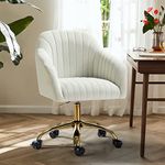 HULALA HOME Velvet Home Desk Office Chair Modern Cute Computer Task Rolling Wheels Swivel Height Adjustable Upholstered Vanity Chairs for Men Women Girls(Gold Base, Ivory)