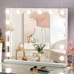MISAVANITY Vanity Mirror with Lights Hollywood Makeup Mirror with 14 Dimmable LED Bulbs, Touch Screen, Tabletop or Wall-Mounted and 10X Detachable Magnification Mirror, Whtie…