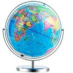 Goplus 13'' Educational Political World Globe with LED Lights, PVC + ABS Material, Silver Base, 720° Rotation, Over 4000 Locations
