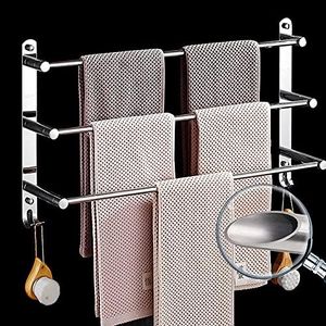 Plus Size Towel Rail 3-Tier Bath Towel Rack with Hooks SUS 304 Stainless Steel Wall Mounted Towel Holder for Kitchen Bathroom Toilet Hotel (80cm)