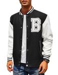 COOFANDY Men Wool Varsity Jacket Baseball Fashion Jackets Light lettermen Jacket Black