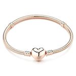 JEWBERY Pandora Charm Snake Pattern Bracelet 925 Sterling Silver 22k Gold Plated, Rose Gold Snake Pattern Bracelet, Gift for Women Girls