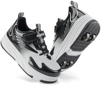 Niakid Roller Skate Shoes for Kids Boys Girls Outdoor Sport Fashion Detachable 4-Wheels Sneaker with Wheeled Suitable for Beginners Black White 2