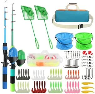 Kids Fishing Rod Reel Combo 4.92FT 2PCS Telescopic Kids Fishing Pole Spincast Reel with Accessories Ultralight Fishing Tackle Starter Kit Kids Fishing Pole for Boys Girls Toddlers (Green&Blue)