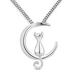 findout 925 sterling silver Cute Cat Love You on The Moon pendant necklace with curb chain 18"(f480)