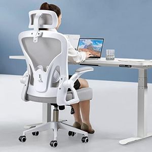 Office Chair, High Back Ergonomic Desk Chair, Thicken Large Seat, Adjustable Headrest and Lumbar Support, Comfy Computer Chair with Padded Flip-up Armrests, Swivel Task Chair, Tilt Function,Grey