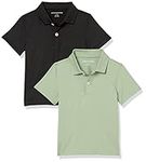 Amazon Essentials Boys' Active Performance Polo Shirts, Pack of 2, Black/Olive, 10 Years