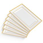 Elegant Plastic Serving Tray & Platter Set (6pk) - White & Gold Rim Hard Reusable Food Tray for Weddings, Parties, Cupcake display - 8x13 inches