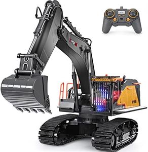 kolegend Remote Control Excavator Toy 1/14 Scale RC Excavator, 22 Channel Upgrade Full Functional Construction Vehicles Rechargeable RC Truck with Metal Shovel and Lights Sounds