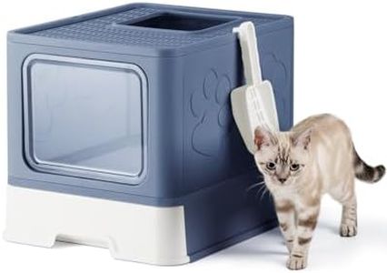 Qualasision Enclosed Cat Litter Box, Large Litter Box for Big Cats, Covered Kitty Litter Boxes with Lid, Top Entry Cat Box Enclosure with Scoop, Odor Control, Easy to Clean(Blue)
