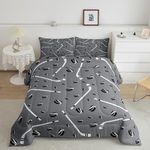 Feelyou Hockey Player Comforter Set Twin Size Ice Hockey Comforter for Kids Teens Adults Ice Sports Games Bedding Set Puck Hockey Grey Duvet Set Room Decor 2Pcs with 1 Pillow Case