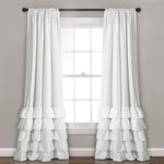 Lush Decor, White Allison Ruffle Curtains Window Set for Living, Dining Room, Bedroom, 95" x 40", 95 in L Panel Pair