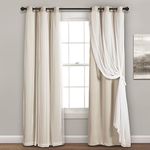 Lush Decor Sheer Grommet Curtains Panel with Insulated Blackout Lining, Room Darkening Window Curtain Set (Pair), 38" W x 84" L, Wheat