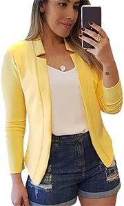 OMZIN Femmes 3/4 Stretchy Manches Longues Open Front Léger Travail Bureau Coupé Blazer Veste Jaune L