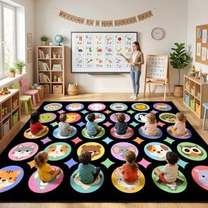 Kimicole 30 Seats Classroom Rug for Elementary Preschool 10x12 Animal Black