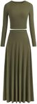 PRETTYGARDEN Women's 2 Piece Outfits Dressy Casual Ribbed Knit Long Sleeve Crop Tops Maxi Flowy Skirts Matching Sets (Army Green,Medium)