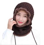 CHACKO Womens Winter Beanie Hat Scarf Set Warm Fuzzy Knit Hat Neck Scarves_Brown