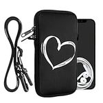 kwmobile Neoprene Phone Bag with Design XXL - 7" - 17.7 x 8.5 cm Strap Holder - Brushed Heart White/Black