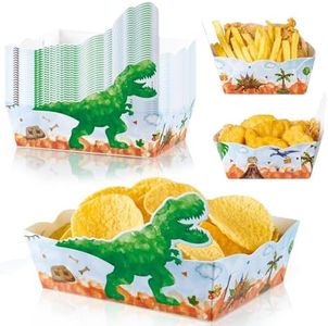 WERNNSAI 24 PCS Dinosaur Snack Trays - Dinosaur Birthday Party Decorations Dino Paper Food Trays Dinosaur Popcorn Nachos Boats for Kids Boys Dinosaur World Theme Party Birthday