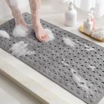 Color G Bath Mat Non Slip Anti Mould, Long Shower Mat for Inside Bath, Bathtub Mat with Suction Cups and Drain Holes, Machine Washable, Quick Dry, Bathroom Mat for Kids, Elderly - 40x88cm, Grey