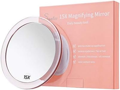 15 x Magnifying Mirrors (15 cm Round) with 3 Mounting Suction Cups for Precise Makeup Eyebrows/Tweezers - Blackhead/Blemish Removal - Bathroom/Travel Makeup Mirror (Rose Gold)