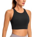 CRZ YOGA Womens Butterluxe Strappy High Neck Longline Sports Bra - Padded Criss Cross Back Workout Sports Bras Crop Tank Top Black Medium