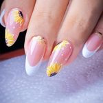 24 Pcs Pink Press on Nails Short Almond - SHANRUN Summer Fake Nails Press ons White French Nail Art Tips Glue on Nails Stick on Nails Full Cover Artificial Acrylic False Nails with Sunflowers Design