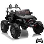 Kids Republic 2-Seater Lifted Monster Jeep Ride-On Truck Motorized Electric Car for Kids with Leather Seats, Seatbelts, Remote Control and MP3 Player - Battery Powered Ride-On Vehicle (12V, Black)