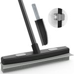 WELDUN Rubber Broom with Squeegee, 142 cm, Rubber Bristles, Telescopic Handle, Removing Animal Hair (Cats/Dogs), Floor Brush for Carpet, Window, Tiles, Indoor and Outdoor Use, Waterproof, Black/Grey