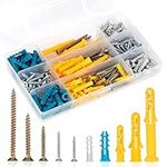 230 Pcs Drywall Anchors and Screws Assortment Kit, 115 Plastic Wall Anchors and 115 Philips Flat Head Screws, 5 Sizes Galvanized Screws and Wall Plug Bolts with Organizer Box