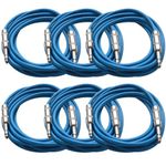 Seismic Audio SATRX-10Blue6 6 Pack of Blue 10' 1/4"TRS to 1/4" TRS Patch Cables