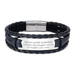 HAYOUWAY Mens Womens Leather Bracelet, Handmade Braided Leather Cuff Bracelet Personalised Mens Bracelet Engraved with Inspirational Quote Stainless Steel Magnetic Clasp for Men Women Boys Girls