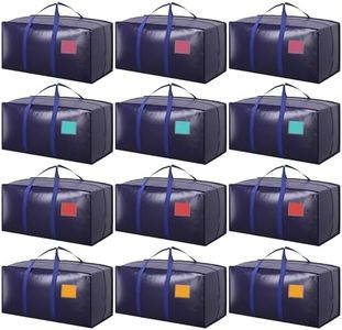 12 Pack Extra Large Heavy Duty Moving Bags with Reinforced Zipper & Wide Handles, Waterproof Storage Bins Packing Cubes for Clothes, College Dorm, Travel, and Home Organization, DarkBlue