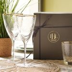 PURE HOME + LIVING Set of 2 Clear Hammered Wine Glasses with Gold Rim