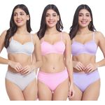 Women' s Premium Lighlty Padded Bra Panty Set Pack of 3 in (Multicolor) (28)