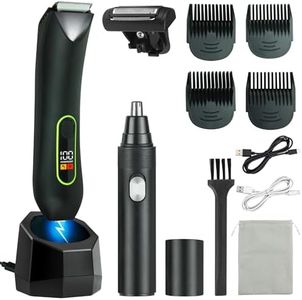WarmWink Rechargeable Body Hair Trimmer for Men, 2 in 1 Body Groomer for Men, Replaceable Hair Cutting Blade & Shaver Head, IPX7 Waterproof Wet/Dry Ball Groin Trimmer with Charging Base
