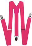 Navisima Adjustable Elastic Y Back Style Suspenders for Men and Women With Strong Metal Clips, Hot Pink