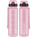 OLDLEY 1L/32oz Sports Water Bottle with Straw, 1000ml Motivational Drinks Bottle with Time Markings Leak Proof Drink & Lock Cover, BPA Free for Gym School Cycling Running Hiking