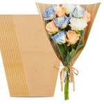 BEANPRECOY 50 Pcs Flower Bouquet Wrapping Paper, Clear Cellophane Plastic Flower Sleeves, Kraft Paper Flower Bouquet Packaging Bags, Floral Packing Paper, Flower Wrapping Gift Bags (22x14.6x4.7inch)