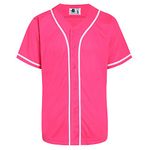 DEHANER Plain Blank Baseball Jerseys for Men Women Adult Hip Hop Hipster Button Down Shirts Sports Uniforms Outfits, White Stripe-hot Pink Jersey, Large