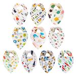 Baby Bibs, 10 Packs Baby Dribble Bibs Bandana Bibs with Adjustable Snaps, Soft Cotton Toddler Drool Bibs for 0-36 Months Newborn and Toddlers Drooling and Teething