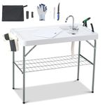 Dragosum Outdoor Sink Fish Cleaning Table Portable Camping Table with Faucet Hose Hook Up Grid Rack, Fish Fillet Camping Sink Table with 7pc Fish Cleaning Kit for Picnic Beach Patio(Grey)