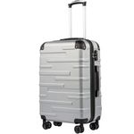 COOLIFE Hard Shell Suitcase with TSA Lock and 4 Spinner Wheels Lightweight Durable (Bright Silver, M(67cm 60L))