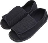 Men's Open Toe Diabetic Recovery Slippers, Adjustable Orthopedic Wide Width Walking Shoes for Arthritis Edema Swollen Feet Elderly Men Black Size: 8 US