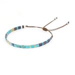 Sonateomber Flat Tila Beaded Adjustable Braided Friendship Stand Bracelets for Women Girls Handmade Boho Blue Gold Square Beads Stackable Brown String Rope Bracelet Friend Holiday Jewelry Gift